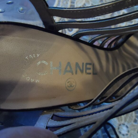 Chanel Black Patent Leather Multi Strap Booties w/Clear Perforated PVC Size 40 - Picture 6 of 16